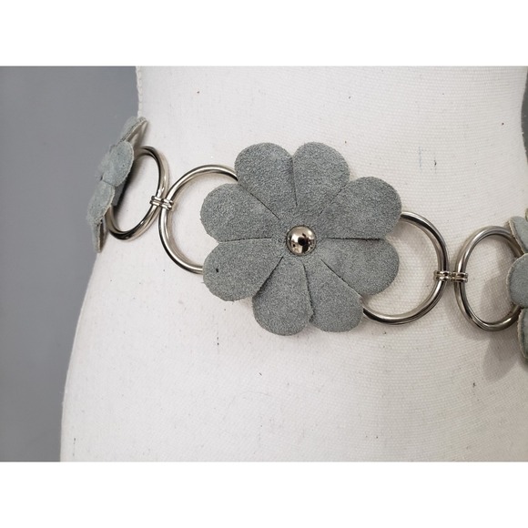 Vintage 70s Suede Leather Flower Daisy Chain Hippie Festival Belt y2k fringe 90s
